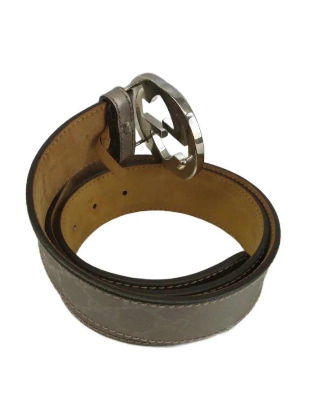 Gucci Interlocking Buckle Belt GG Supreme All Pattern Silver Gray